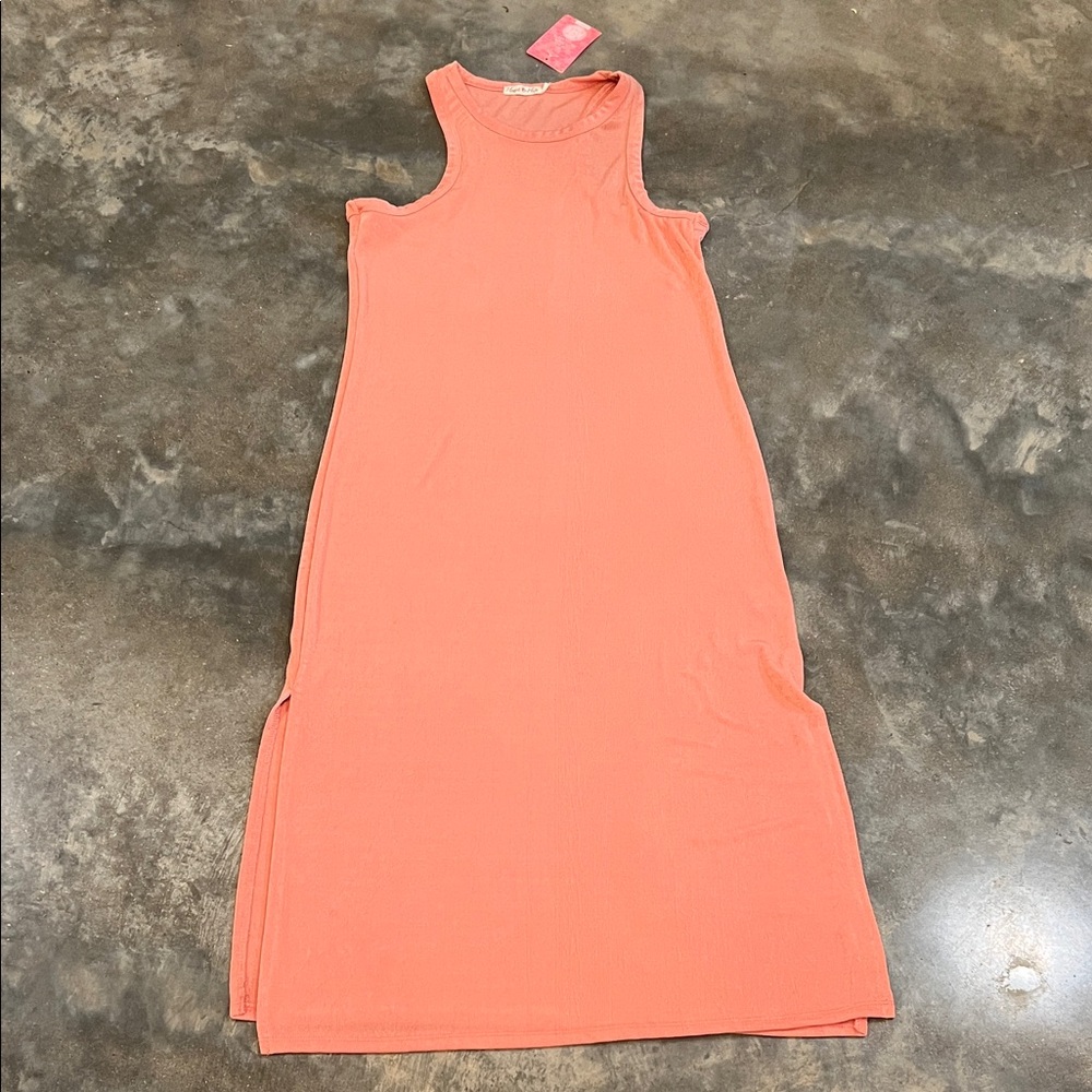 Heart & Hips Coral Sleeveless Ribbed Maxi Dress